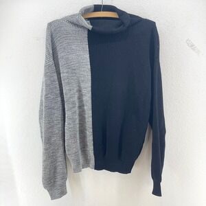 Edinburgh Knitwear Pima Cotton Colorblock Turtleneck Sweater Black Grey Womens S